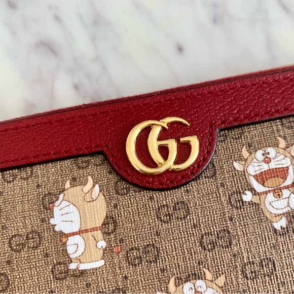 💫 Gucci x Doraemon Logo Monogram Mini GG Supreme Long Zip Around Wallet - Picture 3 of 12